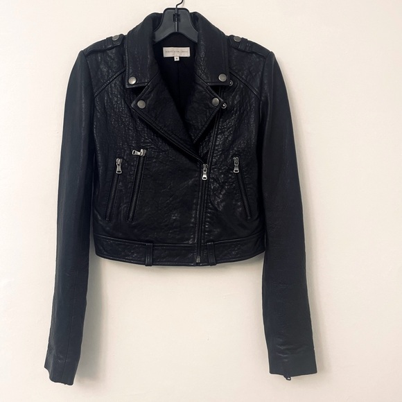 Designer Vintage Rebecca Vallance Black Pebbled Moto Leather Jacket Size 8 - Picture 1 of 11
